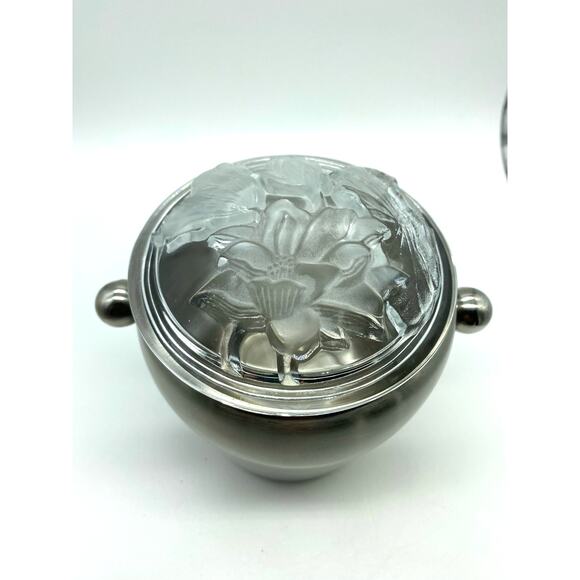 Unique Stainless-Steel Mid-Century Ice Bucket Cookie Jar Crystal Floral 3D Lid - Picture 2 of 8